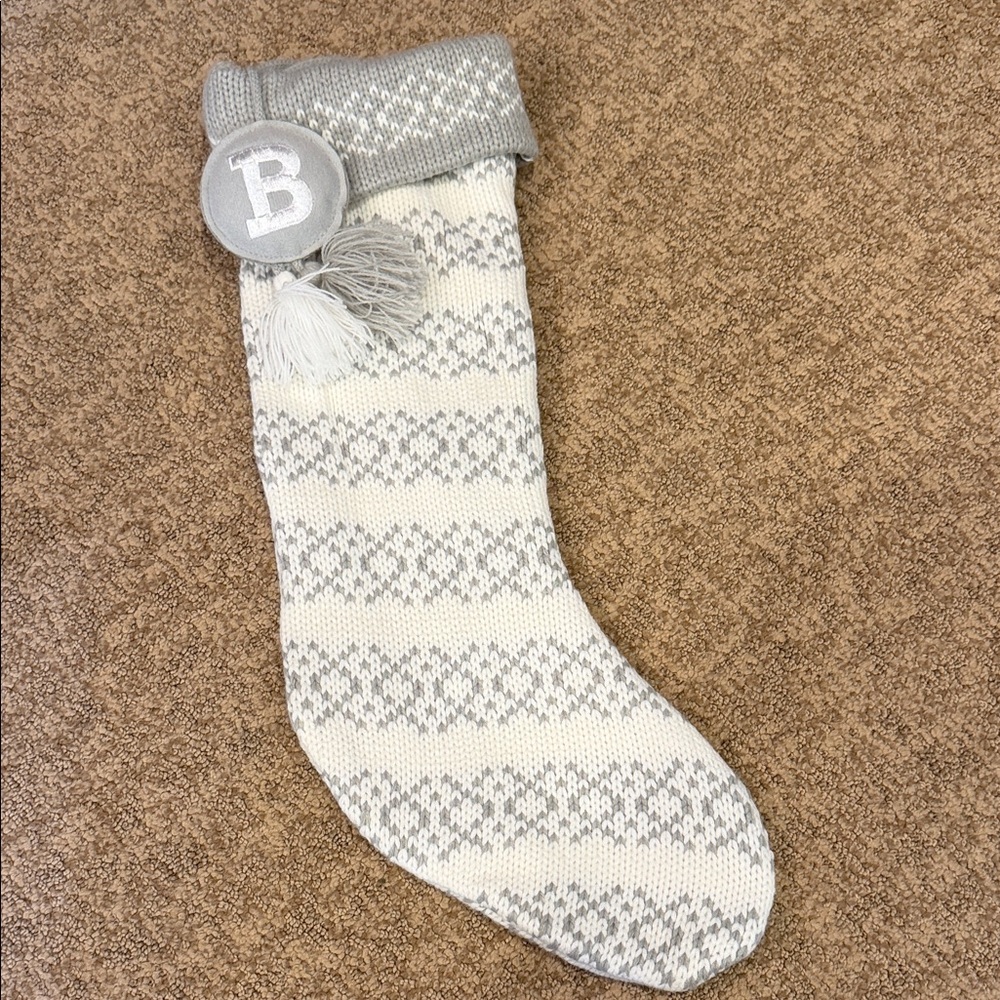 Gray and Cream Wondershop Knit Christmas Stocking